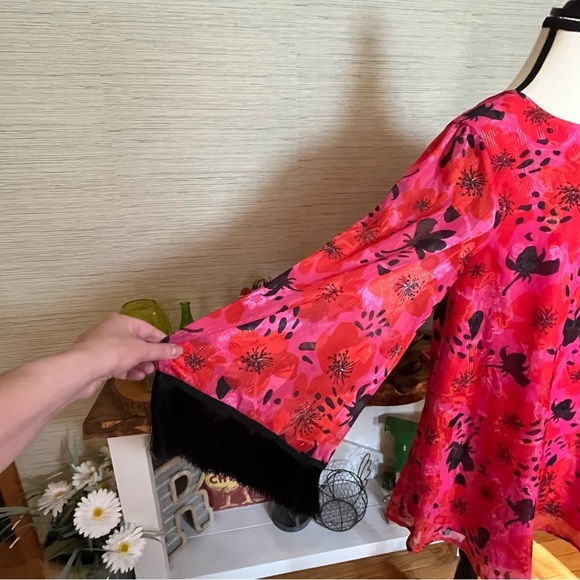 Dusty Daze Swing Dress Long Sleeve Fringe Cuffs Belt Festival Pink Red Boho Sz S - Picture 5 of 8